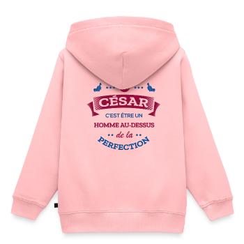 CÉSAR PARFAIT - NOM CÉSAR - Sweat Premium à capuche enfant bio - rose - Dos - AI Model Kid Female (0cm)
