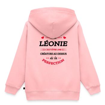 LÉONIE PARFAITE - NOM LÉONIE - Sweat Premium à capuche enfant bio - rose - Dos - AI Model Kid Female (0cm)
