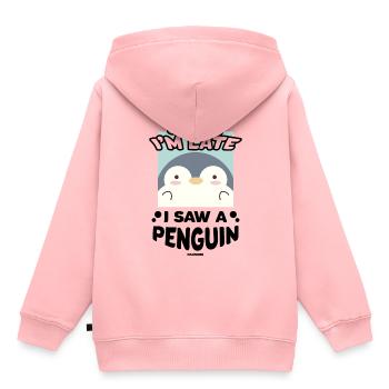 Désolé je suis en retard j’ai vu un pingouin - Sweat Premium à capuche enfant bio - rose - Dos - AI Model Kid Female (0cm)
