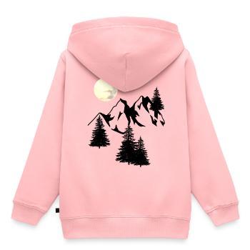 Gebirge Mond Gipfel Fichten Nabelbaum Tannen Natur - Kinder Premium Organic Hoodie - Rosa - Hinten - AI Model Kid Female (0cm)