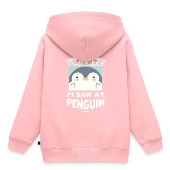 Désolé je suis en retard j’ai vu un pingouin - Sweat Premium à capuche enfant bio - rose - Dos - AI Model Kid Female (0cm)