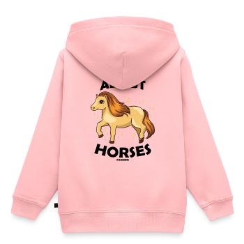 Posez-moi des questions sur les chevaux - Sweat Premium à capuche enfant bio - rose - Dos - AI Model Kid Female (0cm)