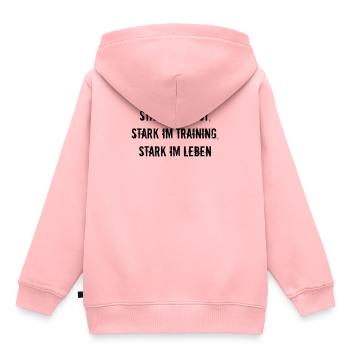 Fitness - Stark im Geist, stark im Training, - Kinder Premium Organic Hoodie - Rosa - Hinten - AI Model Kid Female (0cm)