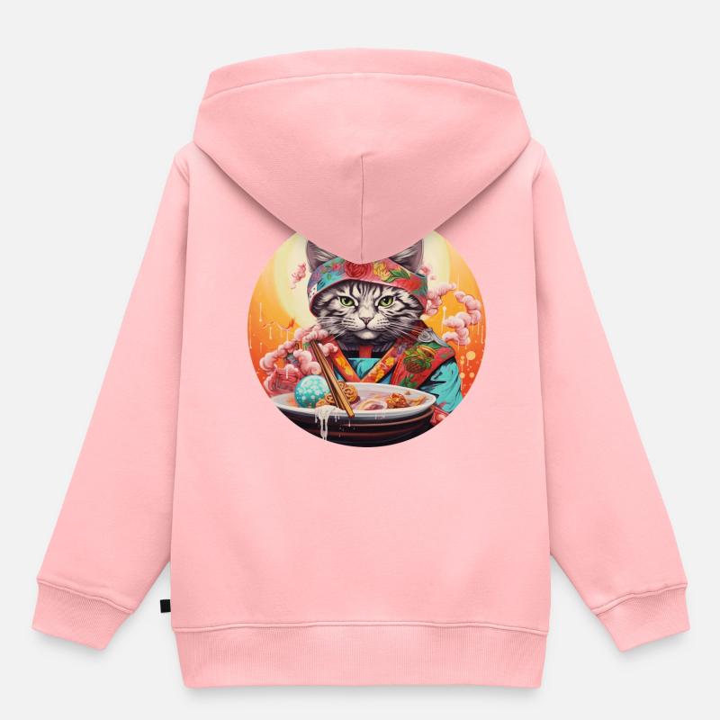 Chat de nouilles - Sweat Premium à capuche enfant bio - rose