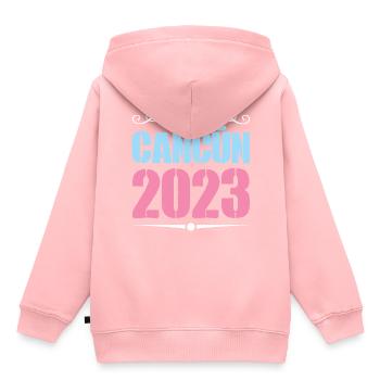 Cancun 2023 - Sweat Premium à capuche enfant bio - rose - Dos - AI Model Kid Female (0cm)