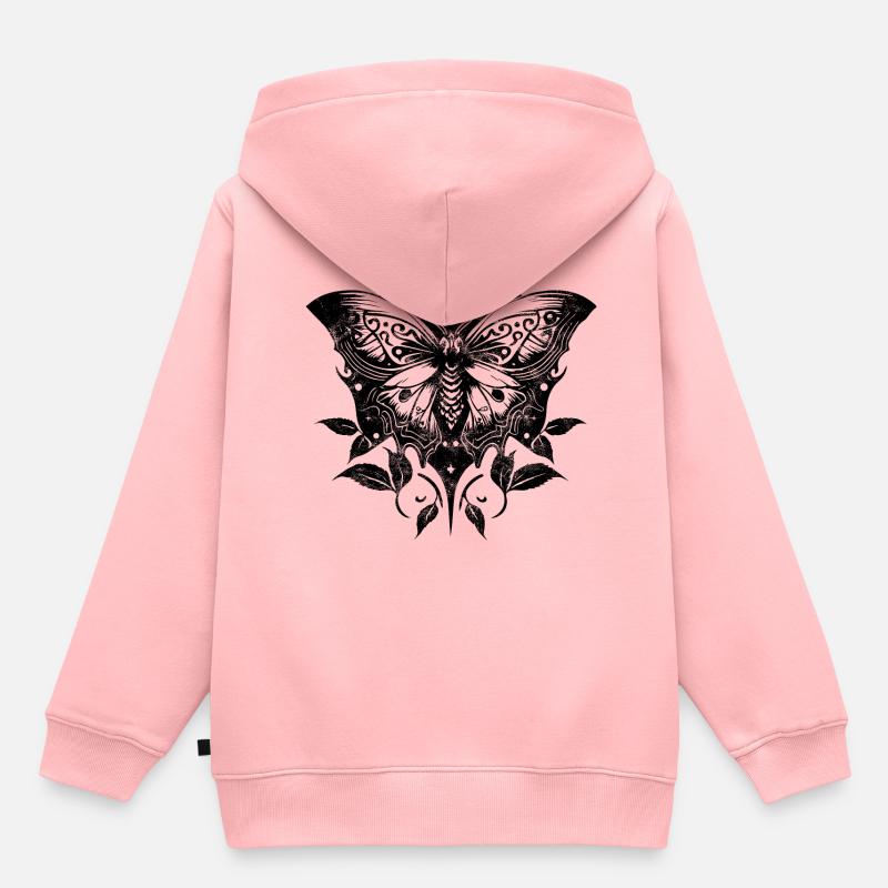 Moth, papillon de nuit, lune, vignes, gothique, wicca - Sweat Premium à capuche enfant bio - rose