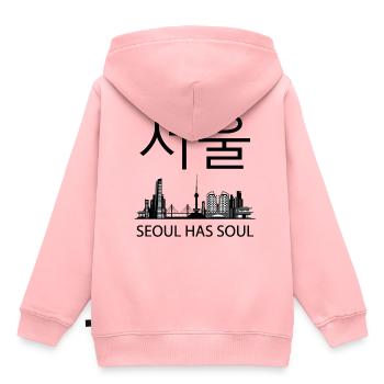 Séoul a une âme - Horizon de Séoul - Sweat Premium à capuche enfant bio - rose - Dos - AI Model Kid Female (0cm)