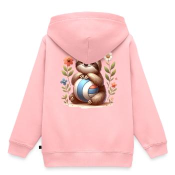 Süßes Faultier Spielt Volleyball Design - Kinder Premium Organic Hoodie - Rosa - Hinten - AI Model Kid Female (0cm)