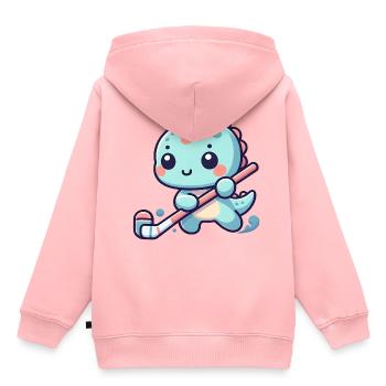 Süßer Dinosaurier Mit Hockeyschläger Spieler - Kinder Premium Organic Hoodie - Rosa - Hinten - AI Model Kid Female (0cm)