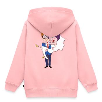 Mariage couple mariage - Sweat Premium à capuche enfant bio - rose - Dos - AI Model Kid Female (0cm)