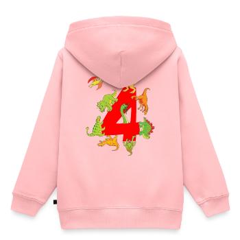 Dinosaure 4 ans garçon 4ème anniversaire Dino - Sweat Premium à capuche enfant bio - rose - Dos - AI Model Kid Female (0cm)