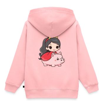 Princesse Cochon Conte de fées - Sweat Premium à capuche enfant bio - rose - Dos - AI Model Kid Female (0cm)