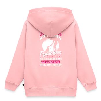 Leg dich niemals mit meinem Frauchen an - Kinder Premium Organic Hoodie - Rosa - Hinten - AI Model Kid Female (0cm)