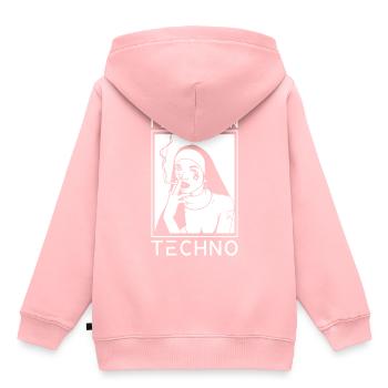 Raver religion techno religion religieuse - Sweat Premium à capuche enfant bio - rose - Dos - AI Model Kid Female (0cm)