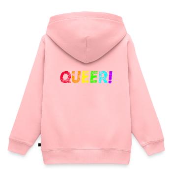 Queer! Idée cadeau Rainbow LGBTQ+ Pride Month - Sweat Premium à capuche enfant bio - rose - Dos - AI Model Kid Female (0cm)