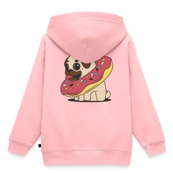 Un gros carlin sucré dans un beignet - Sweat Premium à capuche enfant bio - rose - Dos - AI Model Kid Female (0cm)