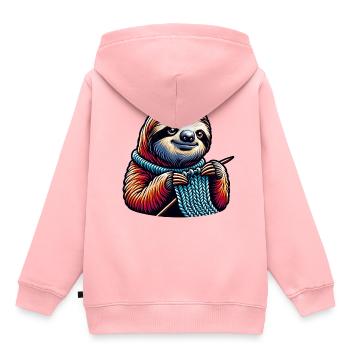 Mignon paresseux tricotant avec enthousiasme - Sweat Premium à capuche enfant bio - rose - Dos - AI Model Kid Female (0cm)