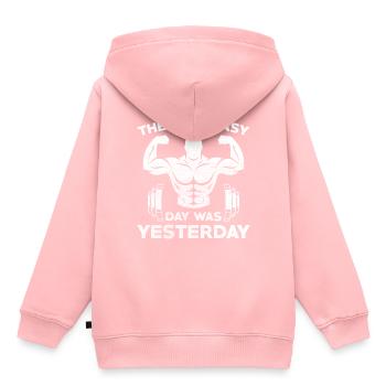 Bodybuilder - Kinder Premium Organic Hoodie - Rosa - Hinten - AI Model Kid Female (0cm)