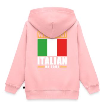 Warning Italian on Tour - Kinder Premium Organic Hoodie - Rosa - Hinten - AI Model Kid Female (0cm)