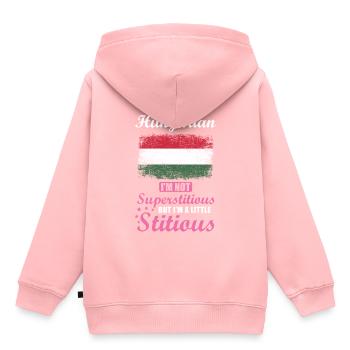 Hongrois Mme Superstitious Stitious - Sweat Premium à capuche enfant bio - rose - Dos - AI Model Kid Female (0cm)