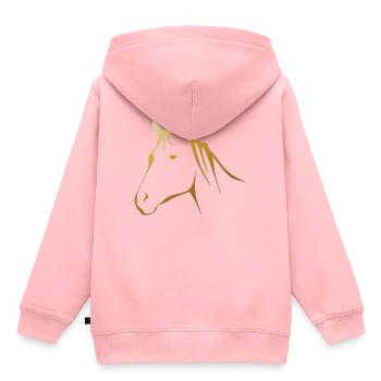Goldener Pferdekopf - Kinder Premium Organic Hoodie - Rosa - Hinten - AI Model Kid Female (0cm)