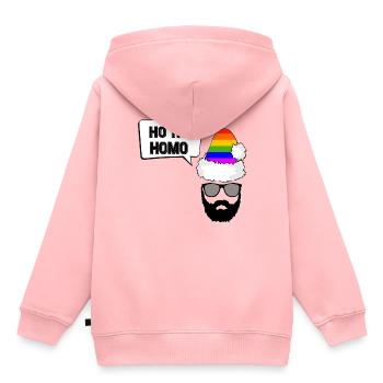Ho Ho Homo Gay Barbe LGBT De Noël - Sweat Premium à capuche enfant bio - rose - Dos - AI Model Kid Female (0cm)