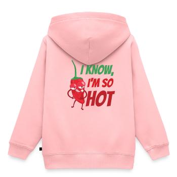Ich weis ich bin Heiß, Chilli - Kinder Premium Organic Hoodie - Rosa - Hinten - AI Model Kid Female (0cm)