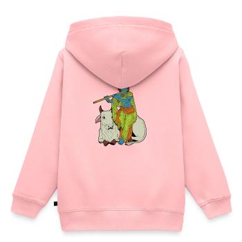 Dieu hindou - le joueur de flûte bleue Krishna - Sweat Premium à capuche enfant bio - rose - Dos - AI Model Kid Female (0cm)