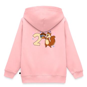 Chipmunk - Anniversaire des enfants 2 ans - Sweat Premium à capuche enfant bio - rose - Dos - AI Model Kid Female (0cm)