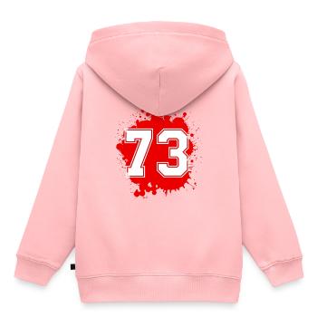 73 nombre de taches - Sweat Premium à capuche enfant bio - rose - Dos - AI Model Kid Female (0cm)