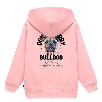 NE VOUS INQUIÉTEZ PAS... Bulldog Bulldog Bulldogs - Sweat Premium à capuche enfant bio - rose - Dos - AI Model Kid Female (0cm)
