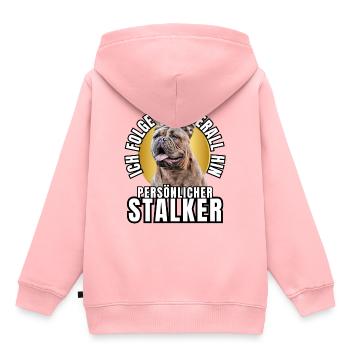 CHIEN DE CHASSE PERSONNEL CHIEN BOULEDOGUE - Sweat Premium à capuche enfant bio - rose - Dos - AI Model Kid Female (0cm)