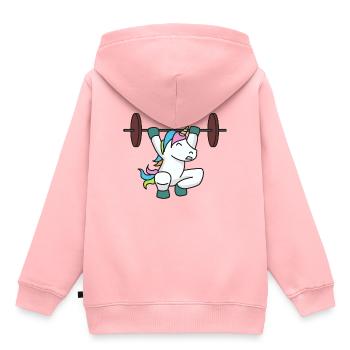 Licorne haltérophile cadeau gym fitness poids - Sweat Premium à capuche enfant bio - rose - Dos - AI Model Kid Female (0cm)