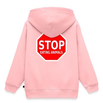 STOP EATING ANIMALS - Kinder Premium Organic Hoodie - Rosa - Hinten - AI Model Kid Female (0cm)