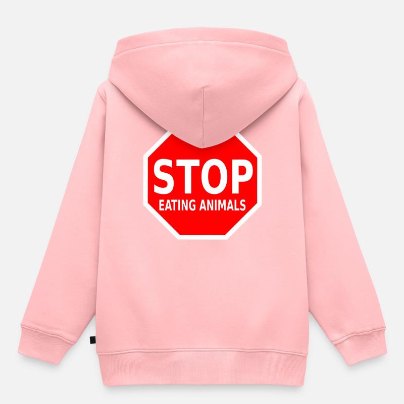 ARRÊTER DE MANGER DES ANIMAUX - Sweat Premium à capuche enfant bio - rose