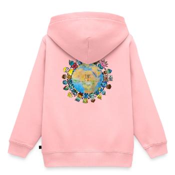 <3 Nous appartenons tous ensemble <3 rebelles de la paix - Sweat Premium à capuche enfant bio - rose - Dos - AI Model Kid Female (0cm)