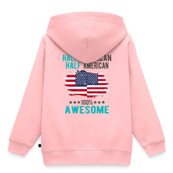 Moitié américain Moitié américain - Sweat Premium à capuche enfant bio - rose - Dos - AI Model Kid Female (0cm)