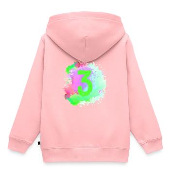 3 Nombre d’objets blob - Sweat Premium à capuche enfant bio - rose - Dos - AI Model Kid Female (0cm)