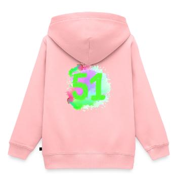 51 Nombre d’objets blob - Sweat Premium à capuche enfant bio - rose - Dos - AI Model Kid Female (0cm)