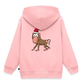 Singe singe Noël - Sweat Premium à capuche enfant bio - rose - Dos - AI Model Kid Female (0cm)