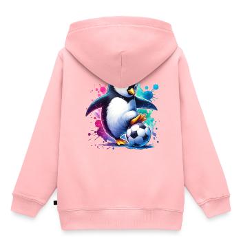 Pingouin, oiseau, football, joueur, ballon, champion, Fan - Sweat Premium à capuche enfant bio - rose - Dos - AI Model Kid Female (0cm)