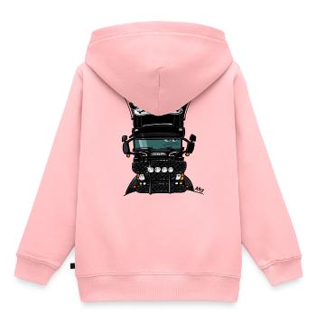 0323 S camion haut noir - Sweat Premium à capuche enfant bio - rose - Dos - AI Model Kid Female (0cm)