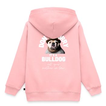 NE VOUS INQUIÉTEZ PAS... Bulldog Bulldog Bulldogs - Sweat Premium à capuche enfant bio - rose - Dos - AI Model Kid Female (0cm)
