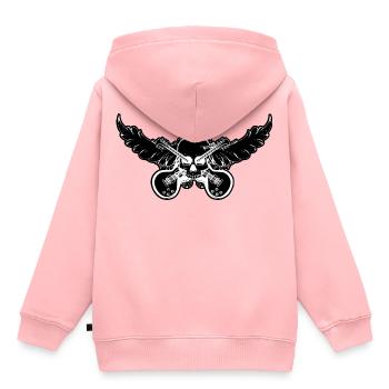 Totenkopf mit Engelsflügel und E-Gitarre - Black - Kinder Premium Organic Hoodie - Rosa - Hinten - AI Model Kid Female (0cm)