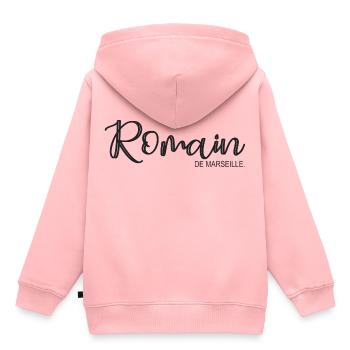 Romain de Marseille Cadeau T shirt romain - Sweat Premium à capuche enfant bio - rose - Dos - AI Model Kid Female (0cm)