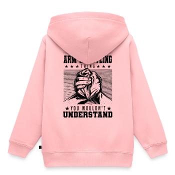 Armdrücker - Kinder Premium Organic Hoodie - Rosa - Hinten - AI Model Kid Female (0cm)