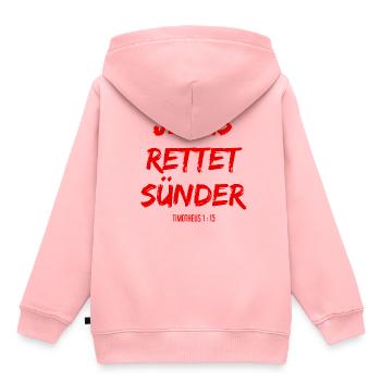 Jesus Christus rettet Sünder Bibelvers - Kinder Premium Organic Hoodie - Rosa - Hinten - AI Model Kid Female (0cm)