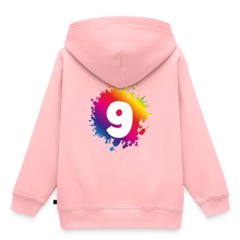 9 nombre de taches - Sweat Premium à capuche enfant bio - rose - Dos - AI Model Kid Female (0cm)