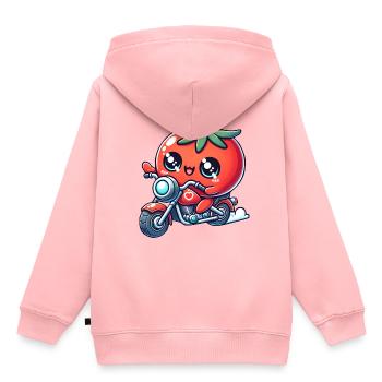 Motorcycle Tomato Funny Cartoon Ride - Kids Premium Organic Hoodie - rose - Back - AI Model Kid Female (0cm)