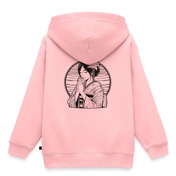 Japanerin, Geheimnisvolle Schönheit - Japan Design - Kinder Premium Organic Hoodie - Rosa - Hinten - AI Model Kid Female (0cm)